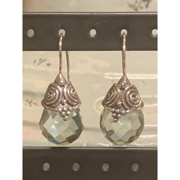 Sajen Earrings Sterling Silver & Light Blue Aquamarine Briolette Drop Fishhooks - Picture 2 of 8